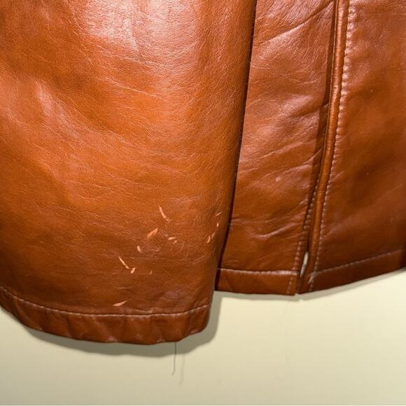 VINTAGE DE LONG 70s Brown Cowhide Glove Leather belted mob wife trench coat XL - Picture 5 of 8